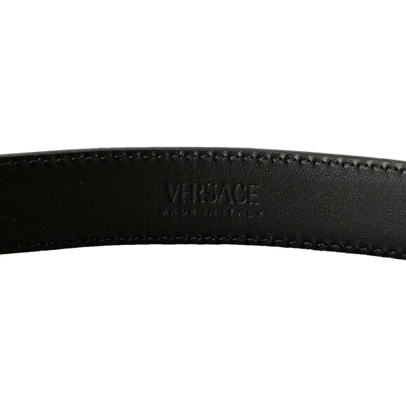 Versace Black 100% Leather Silver Medusa Heads Logo Decorated Belt US 34 IT 85 - Picture 4 of 6